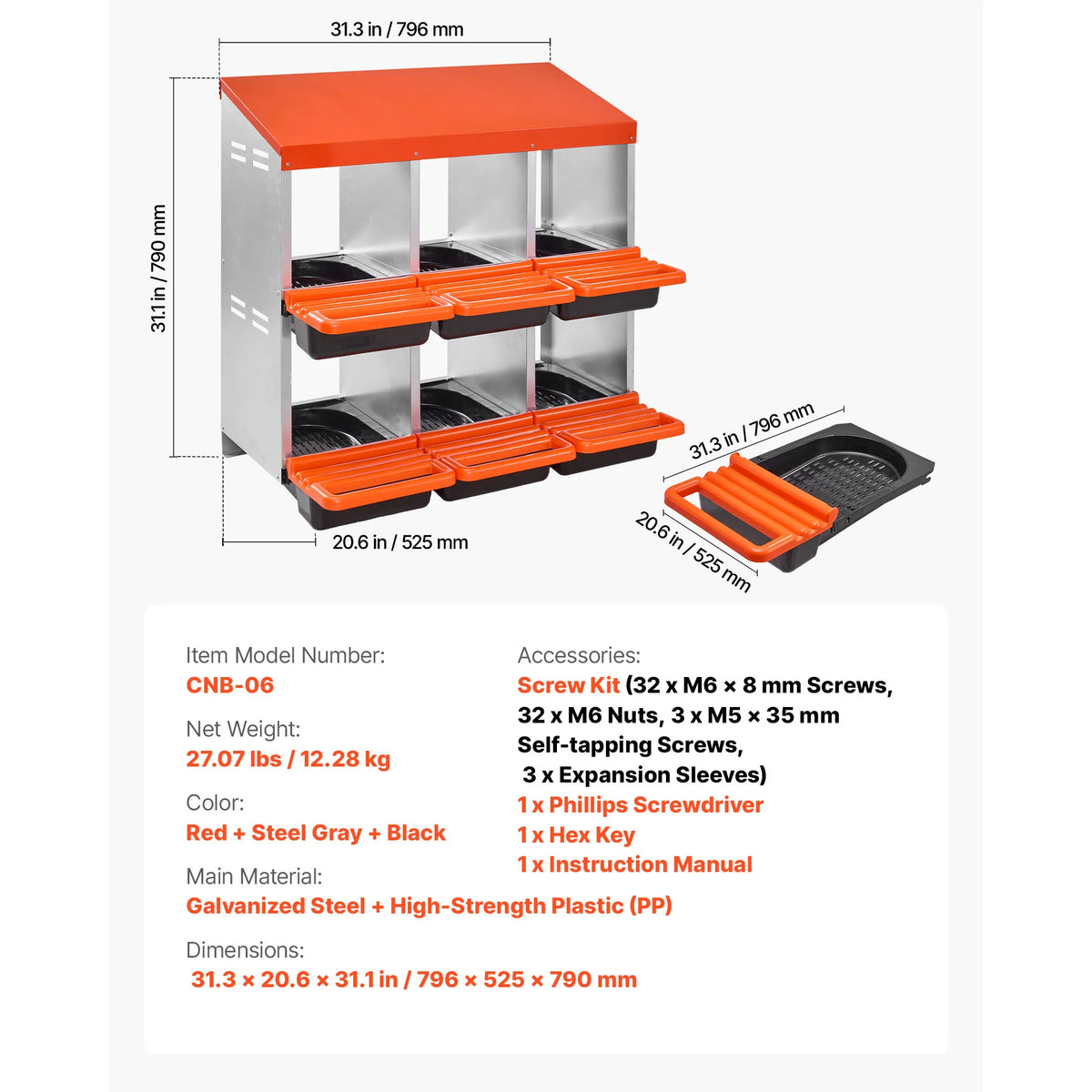 SucceBuy Galvanized Steel Chicken Nesting Box Rollout Egg Tray