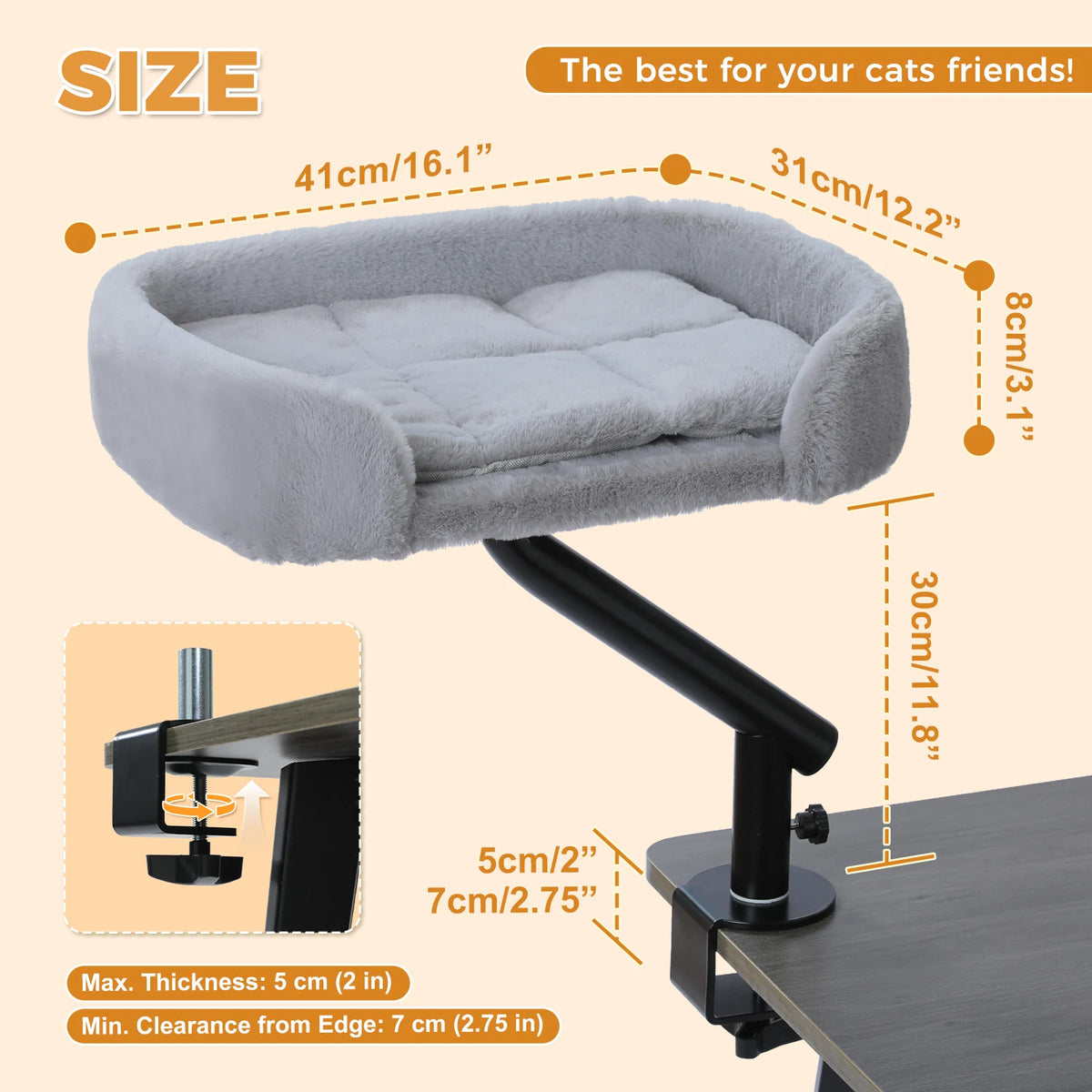 Pawz Road Adjustable Rotatable Plush Desk Cat Bed Stand