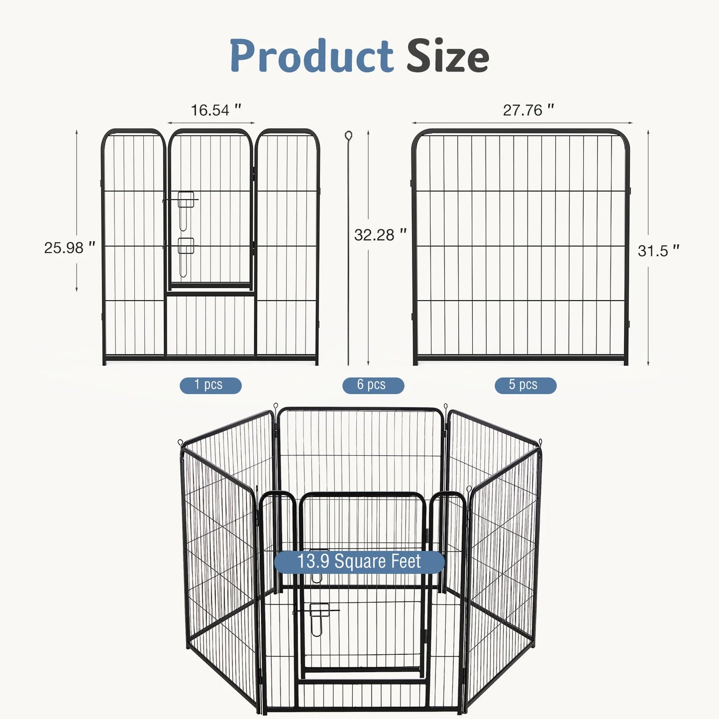 JHK 6 Panels Metal Dog Playpen Foldable Fence Indoor Outdoor
