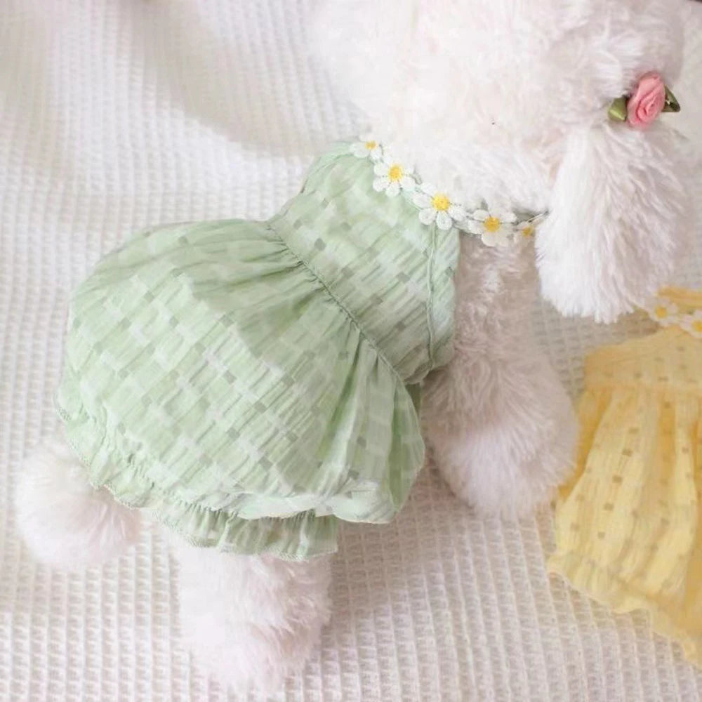 Polar Fleece Pet Dress With Floral Collar For Small Dogs