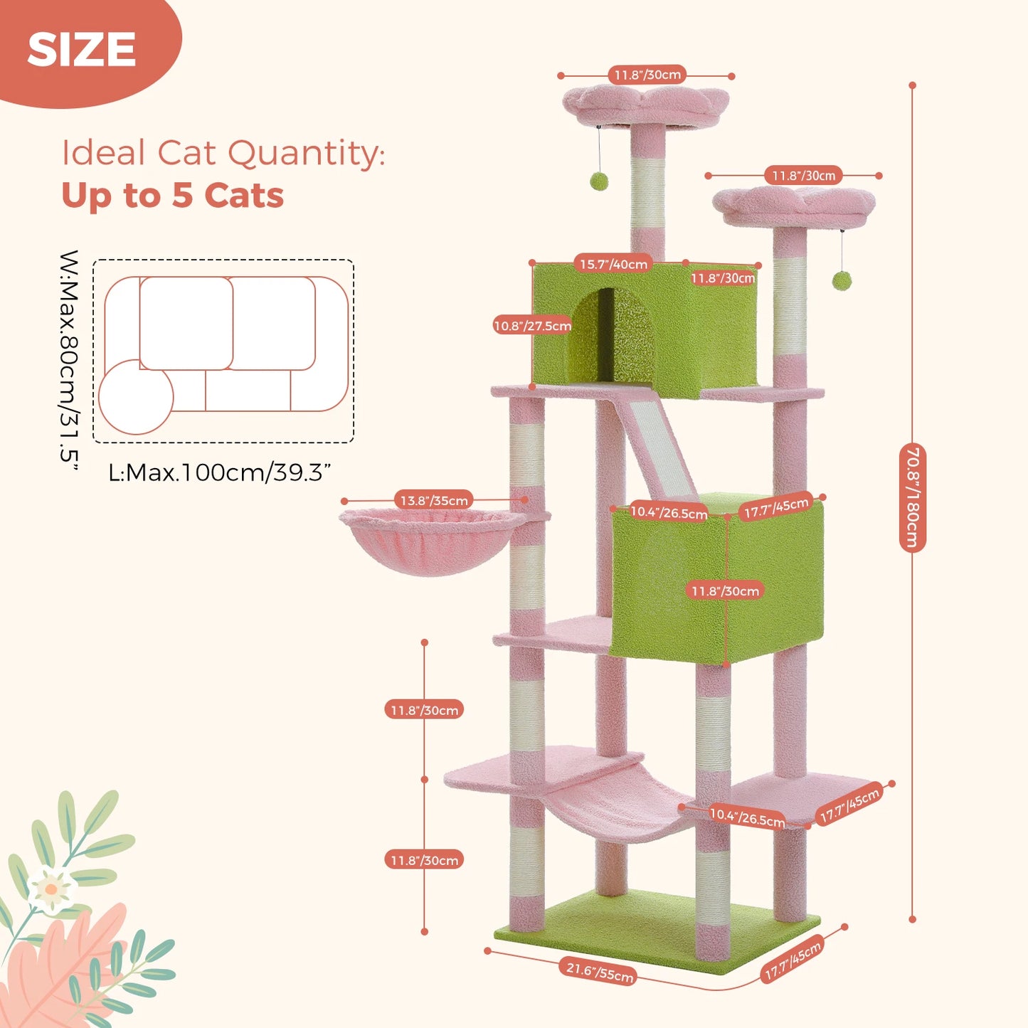 PAWZ Road Tall Cat Tree With Scratching Posts And Hammock