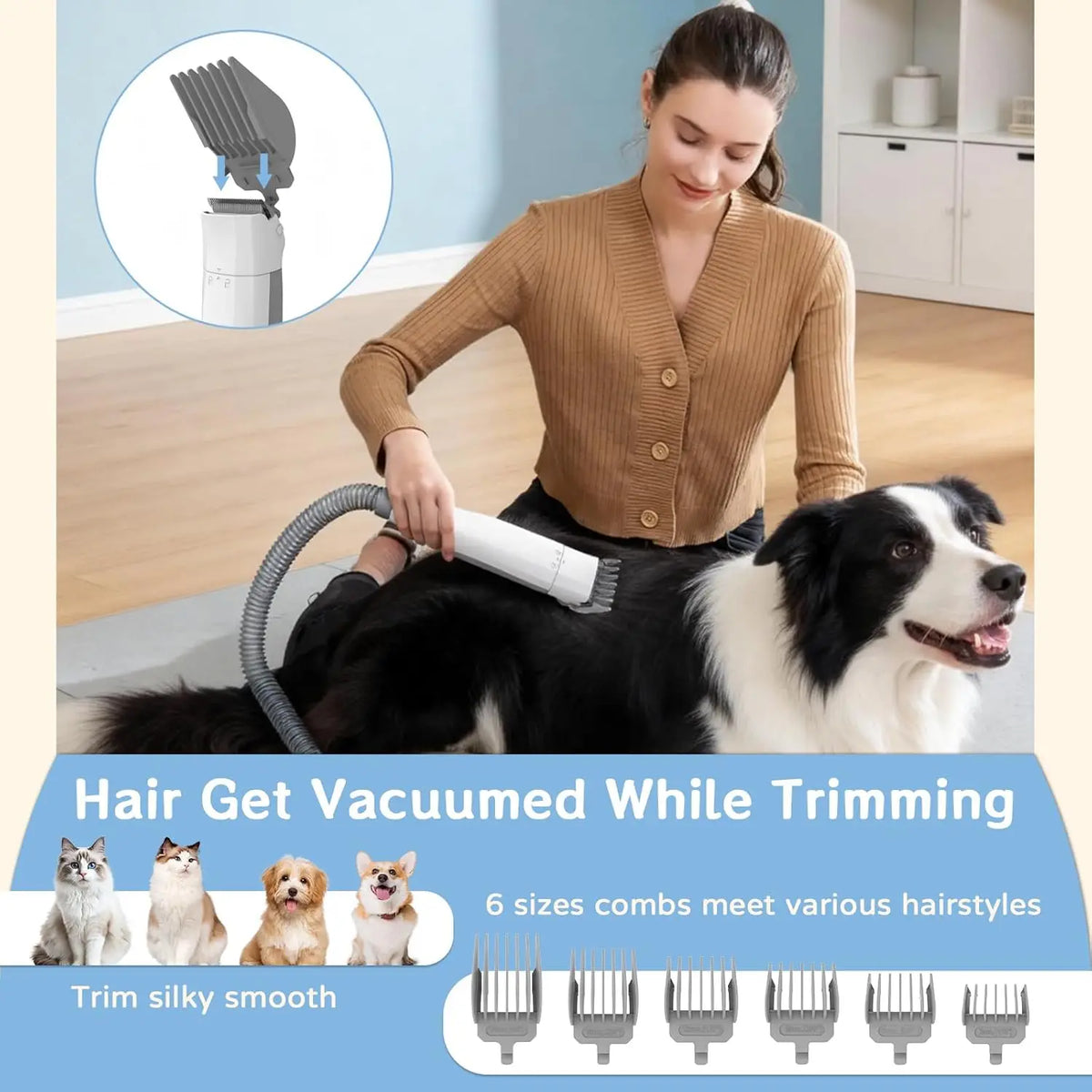 7 In 1 Dog Grooming Vacuum Kit With Deshedding Brush And Trimmers