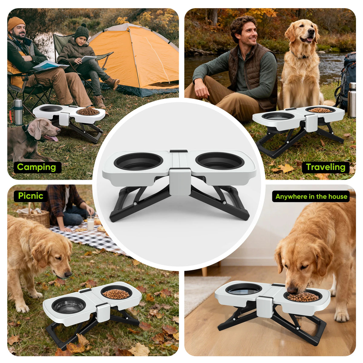 Superdesign Portable Elevated Dog Bowls Stand For Travel Feeding