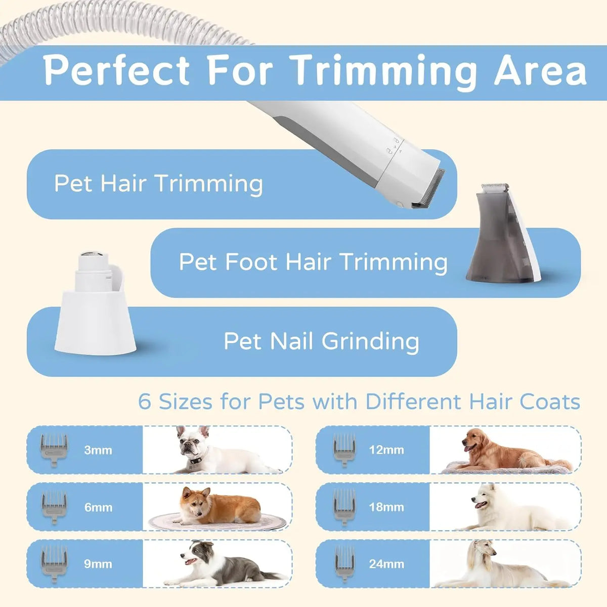 7 In 1 Dog Grooming Vacuum Kit With Deshedding Brush And Trimmers