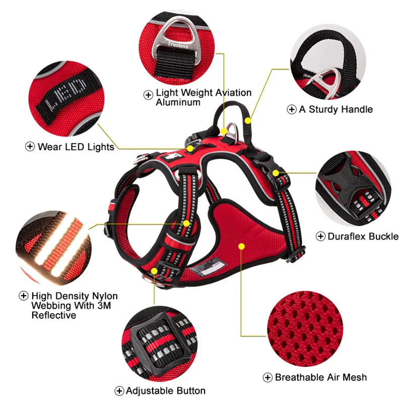 TrueLove Reflective Nylon Dog Harness No Pull Adjustable Safety Vest