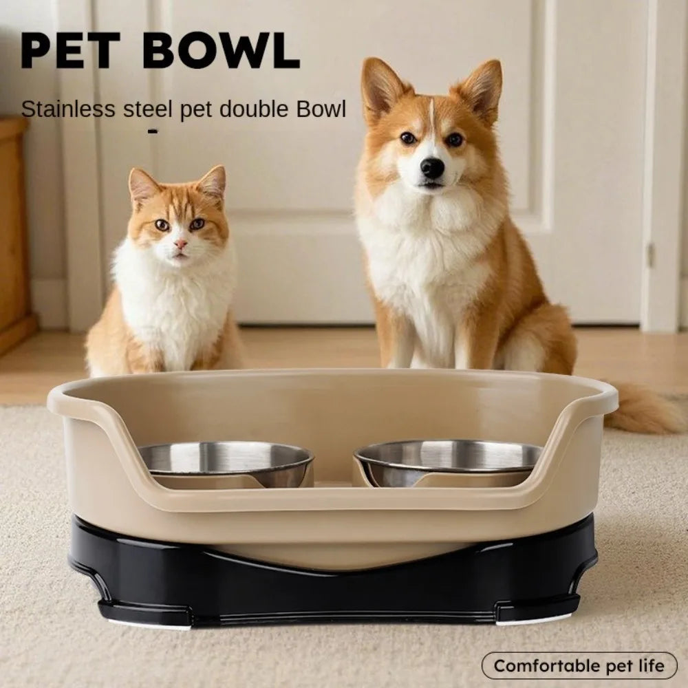 Stainless Steel Dog Bowl Non Slip Removable Baffle Plate