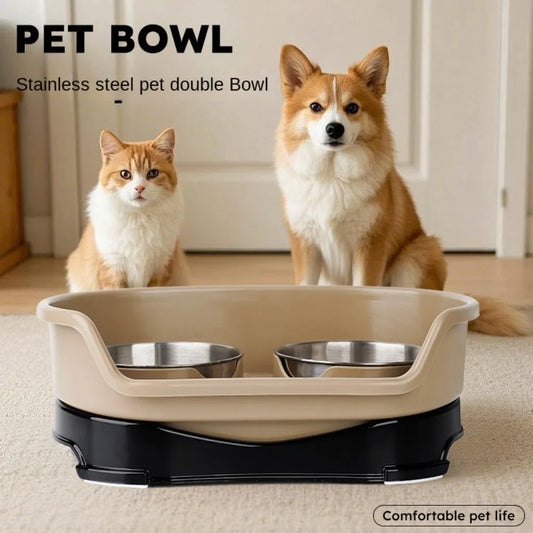 Stainless Steel Dog Bowl Non Slip Removable Baffle Plate