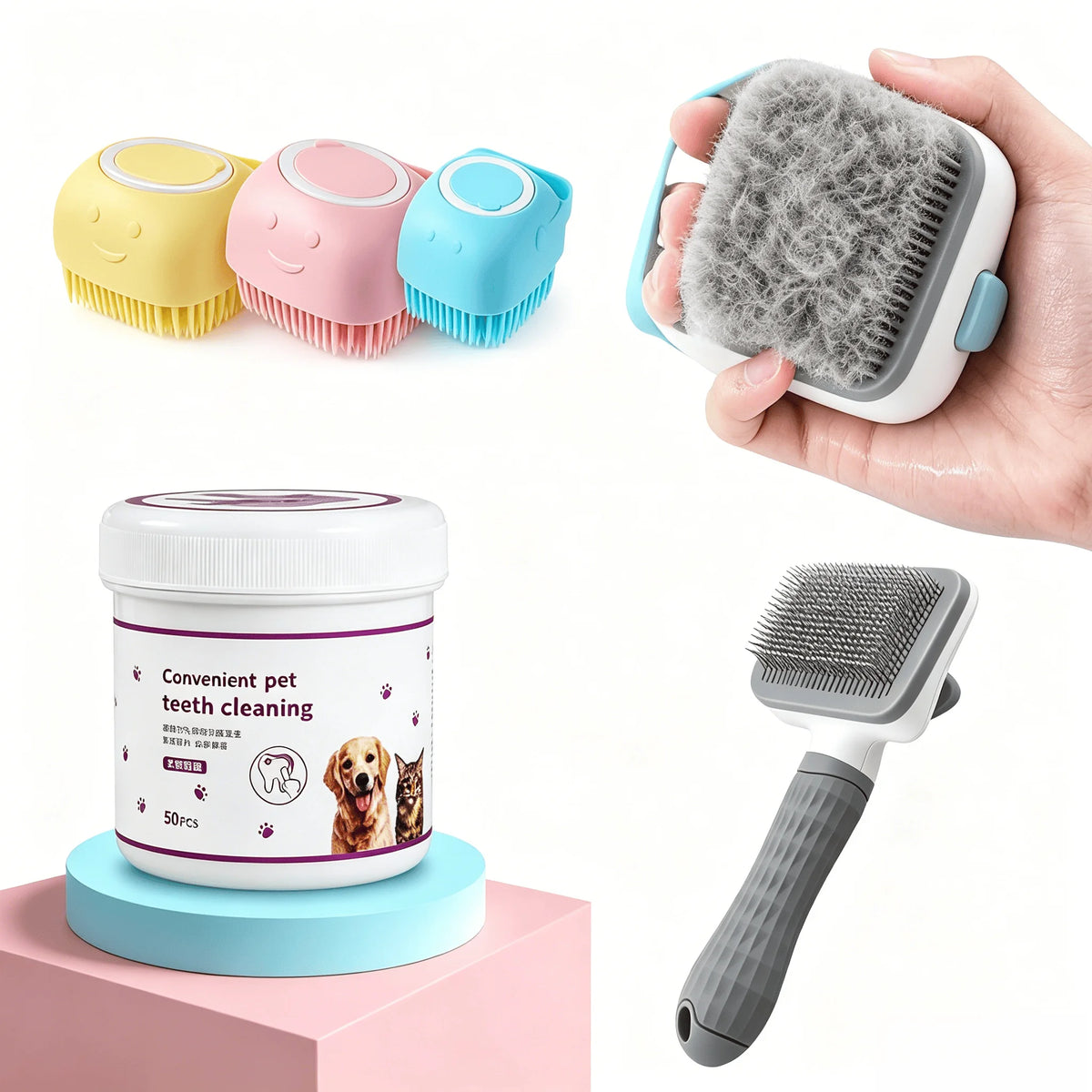 Complete Pet Grooming Kit With Deshedding Brush And Finger Wipes