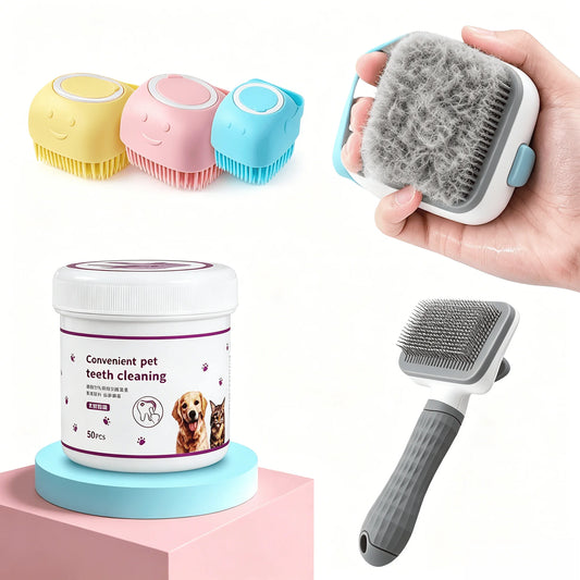 Complete Pet Grooming Kit With Deshedding Brush And Finger Wipes