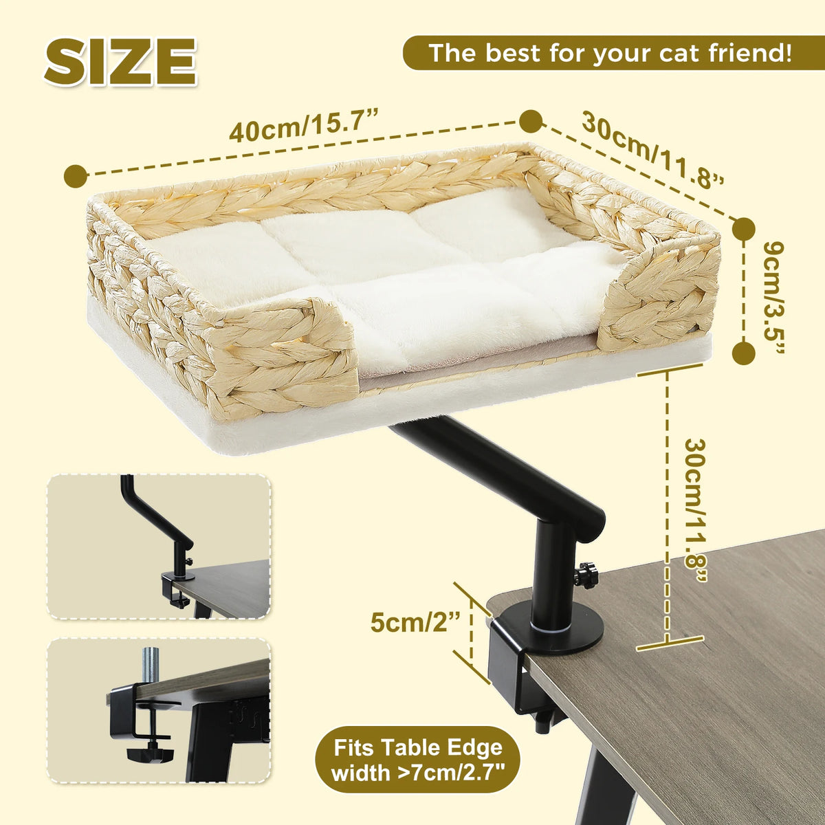 Pawz Road Adjustable Rotatable Plush Desk Cat Bed Stand