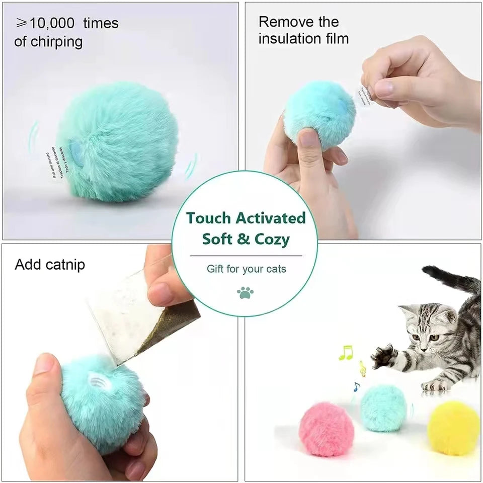 Smart Interactive Plush Cat Toy Ball Featuring Touch Squeak Design
