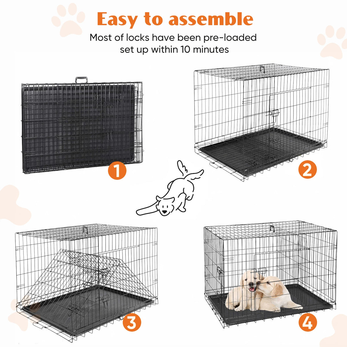 JHK Folding Metal Wire Dog Kennel With Leak Proof Tray