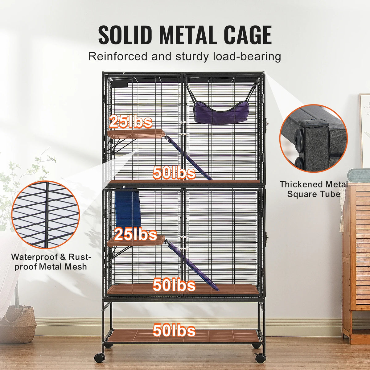 Four Tier Rolling Metal Pet Cage For Small Animals
