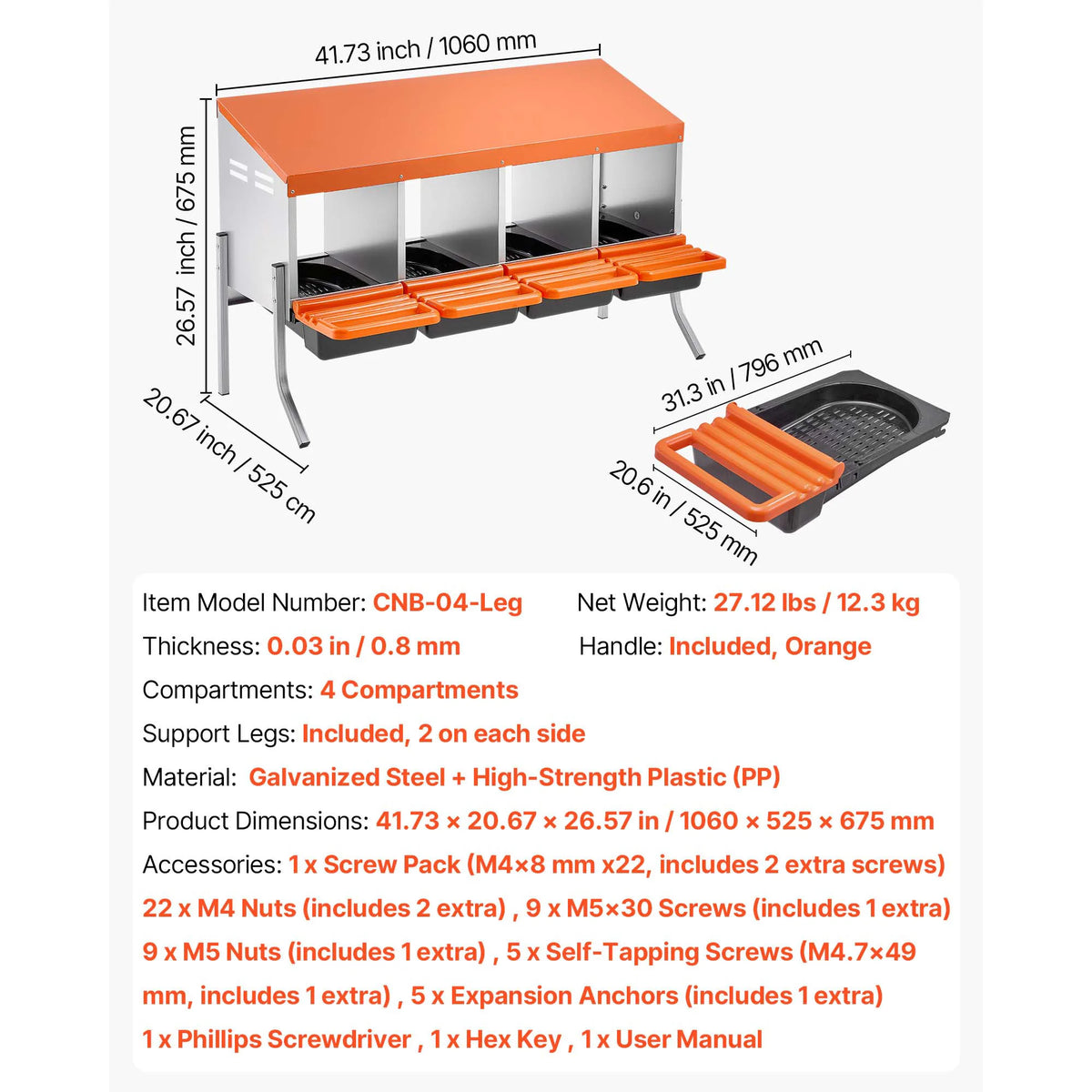SucceBuy Galvanized Steel Chicken Nesting Box Rollout Egg Tray