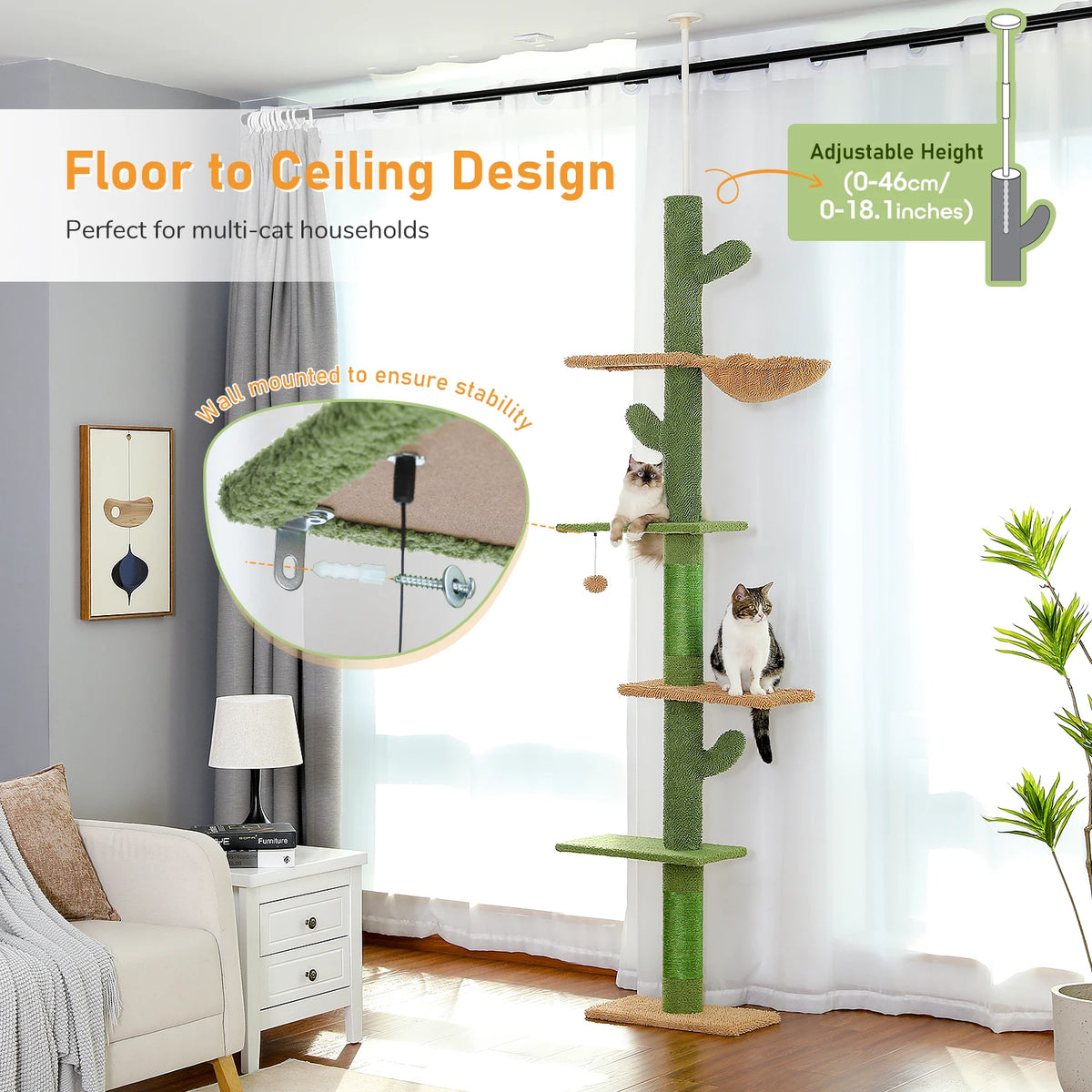 Pawz Road Sturdy Cat Climbing Tree With Hammock And Scratcher