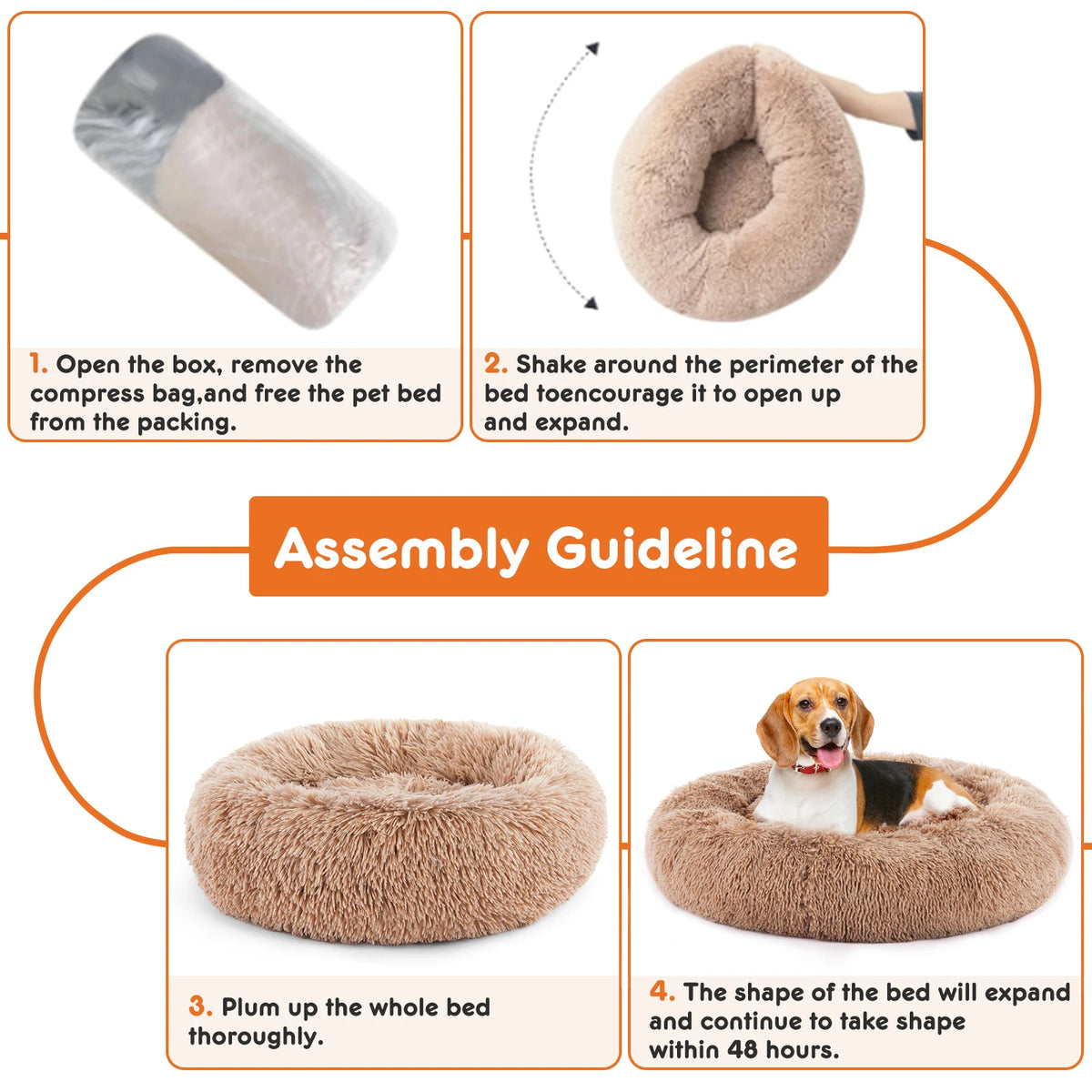 JHK Ultra Soft Round Plush Faux Fur Calming Dog Bed