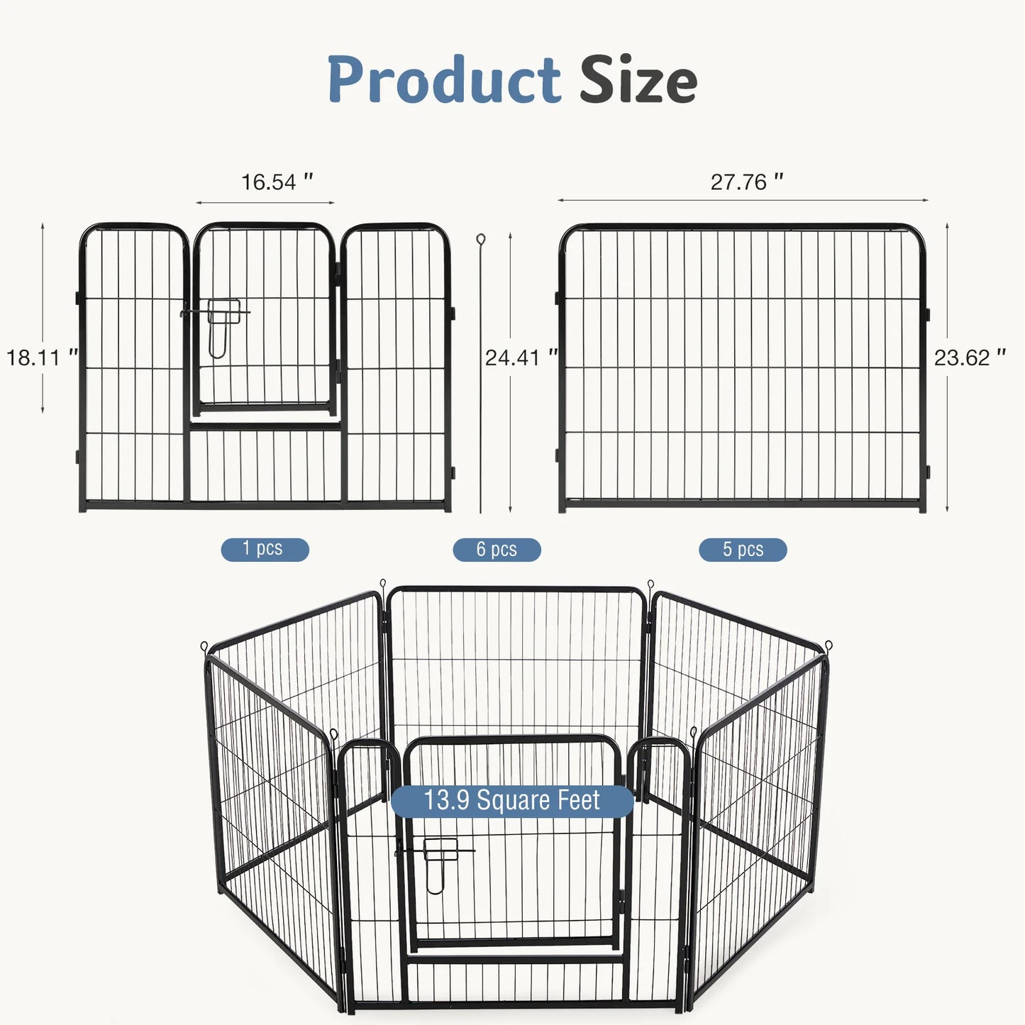 JHK 6 Panels Metal Dog Playpen Foldable Fence Indoor Outdoor
