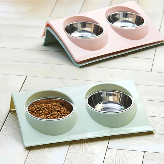 Stainless Steel Double Pet Bowl Feeding Station For Dogs
