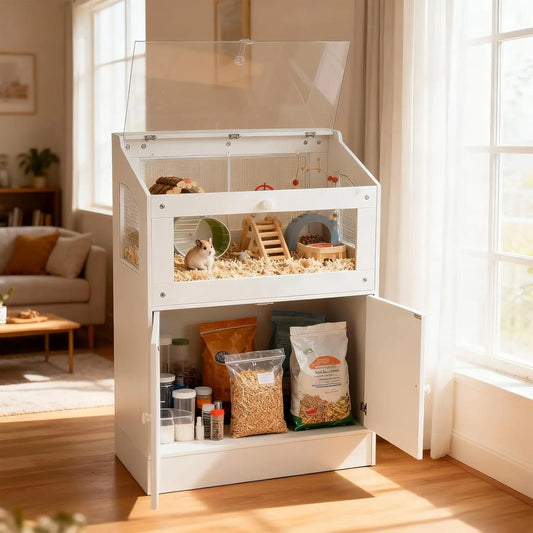Hismiss Acrylic Small Animal Cage With Storage Cabinet Habitat