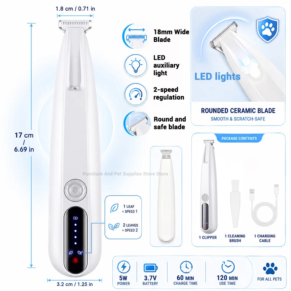 Waterproof Pet Hair Trimmer With Led Display And Travel Lock