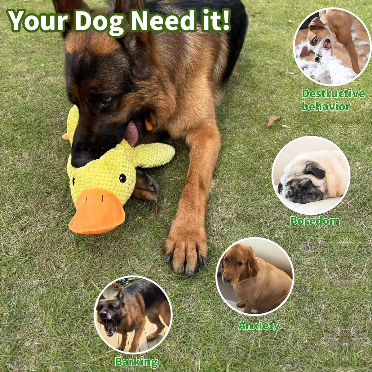 XMSJ Durable Plush Quacking Duck Chew Resistant Pet Toy
