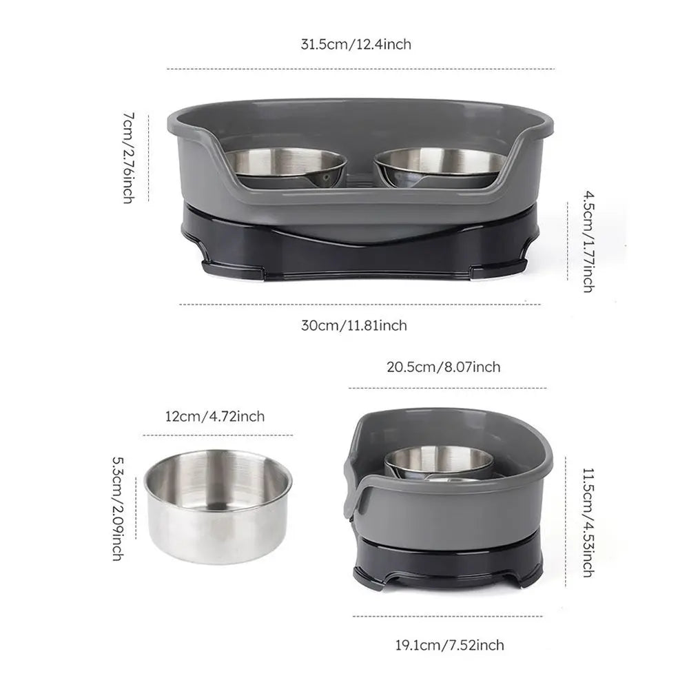 Stainless Steel Dog Bowl Non Slip Removable Baffle Plate