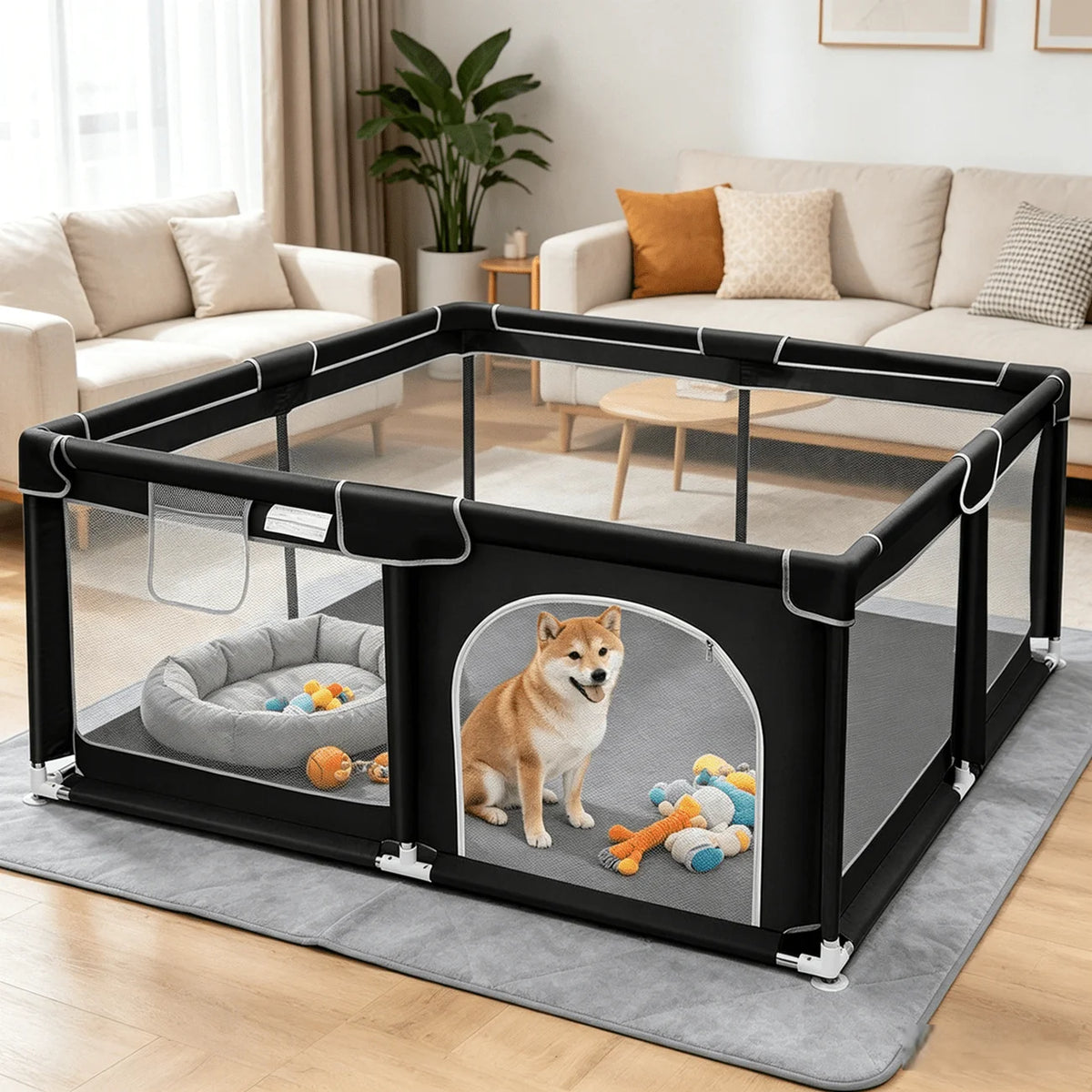 Portable Pet Playpen With Gate And Sturdy Wire Exercise Fence
