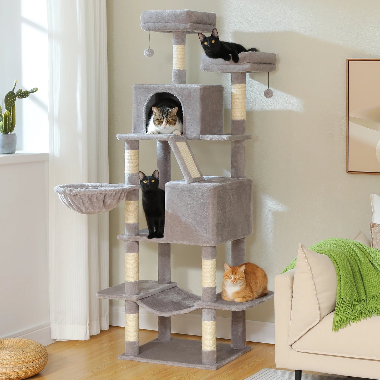 PAWZ Road Tall Cat Tree With Scratching Posts And Hammock