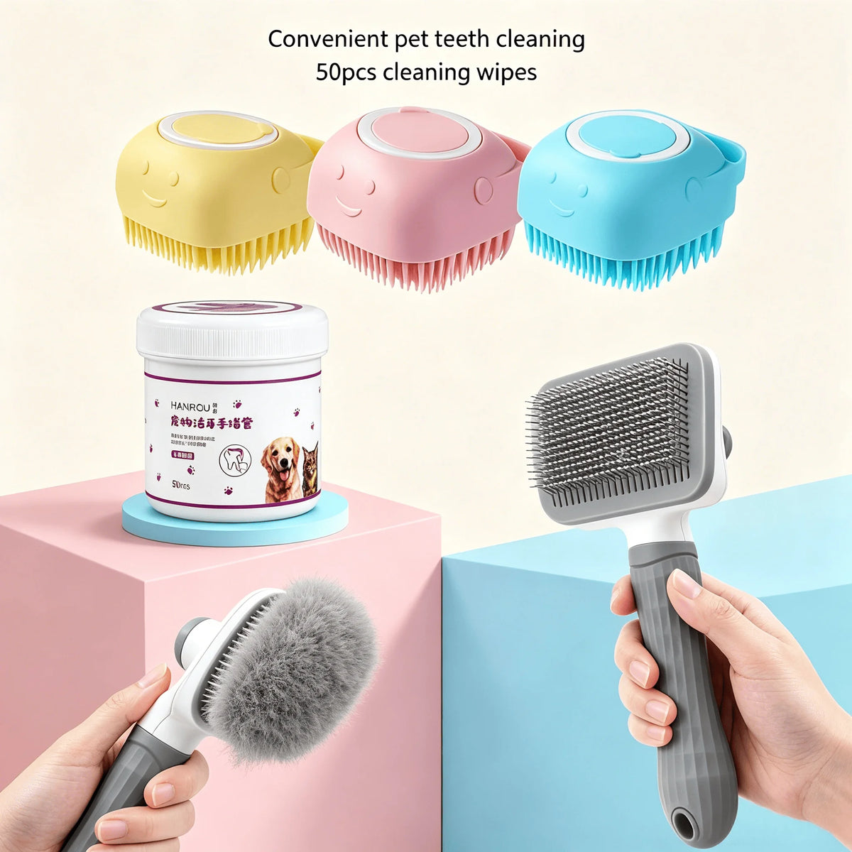 Complete Pet Grooming Kit With Deshedding Brush And Finger Wipes
