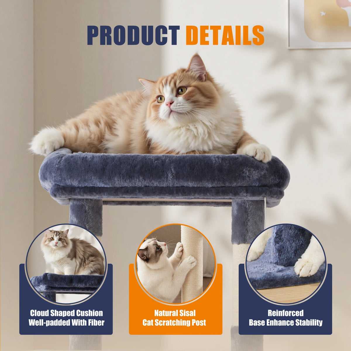 JHK Multi Level Cat Tree With Natural Sisal Scratching Posts