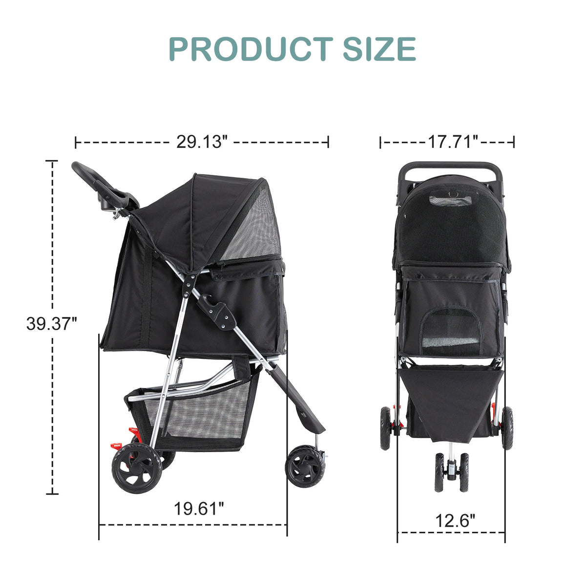 Foldable Three Wheel Pet Stroller For Small Dogs And Cats