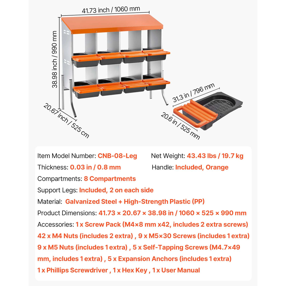 SucceBuy Galvanized Steel Chicken Nesting Box Rollout Egg Tray