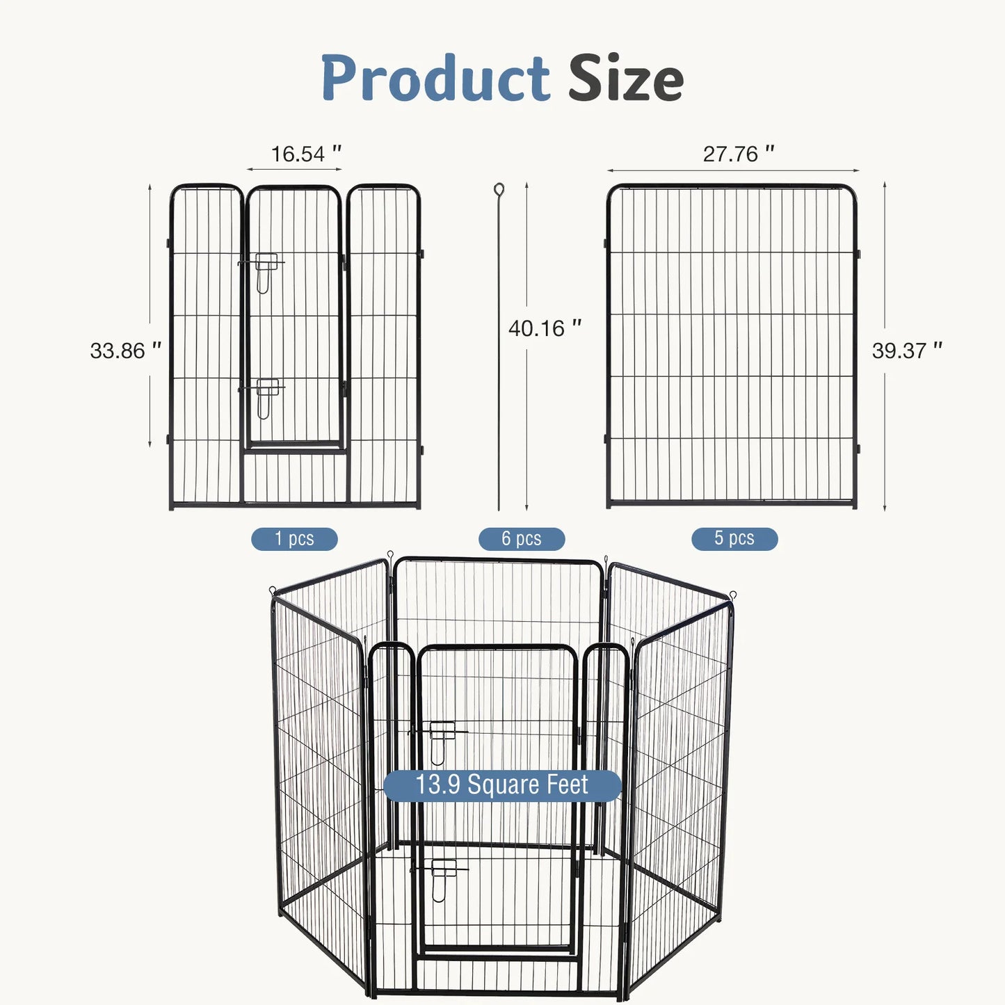 JHK 6 Panels Metal Dog Playpen Foldable Fence Indoor Outdoor