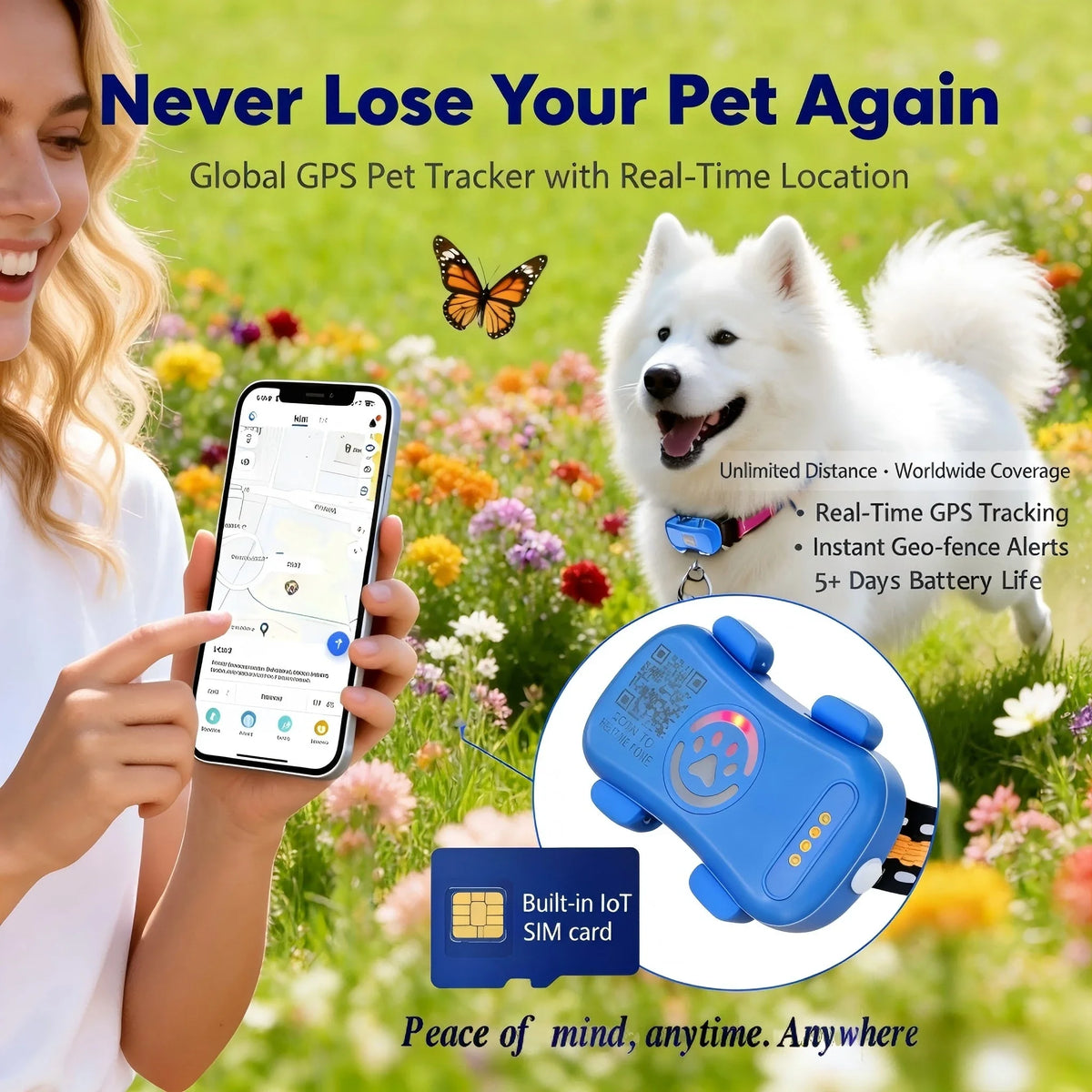 Wanwaytech 4G LTE Pet GPS Tracker With Unlimited Range Tracking