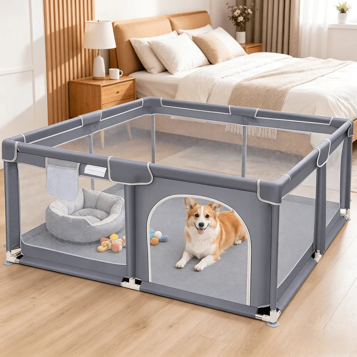 Portable Pet Playpen With Gate And Sturdy Wire Exercise Fence