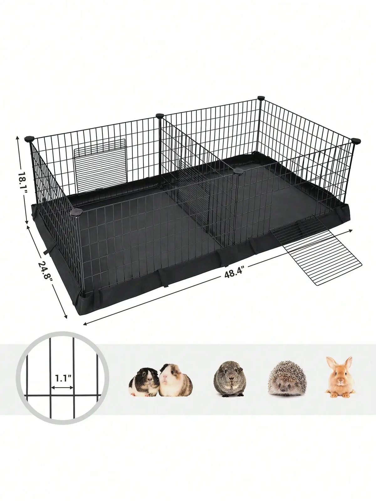 Metal Guinea Pig Cage With Dual Compartments And Waterproof Liner