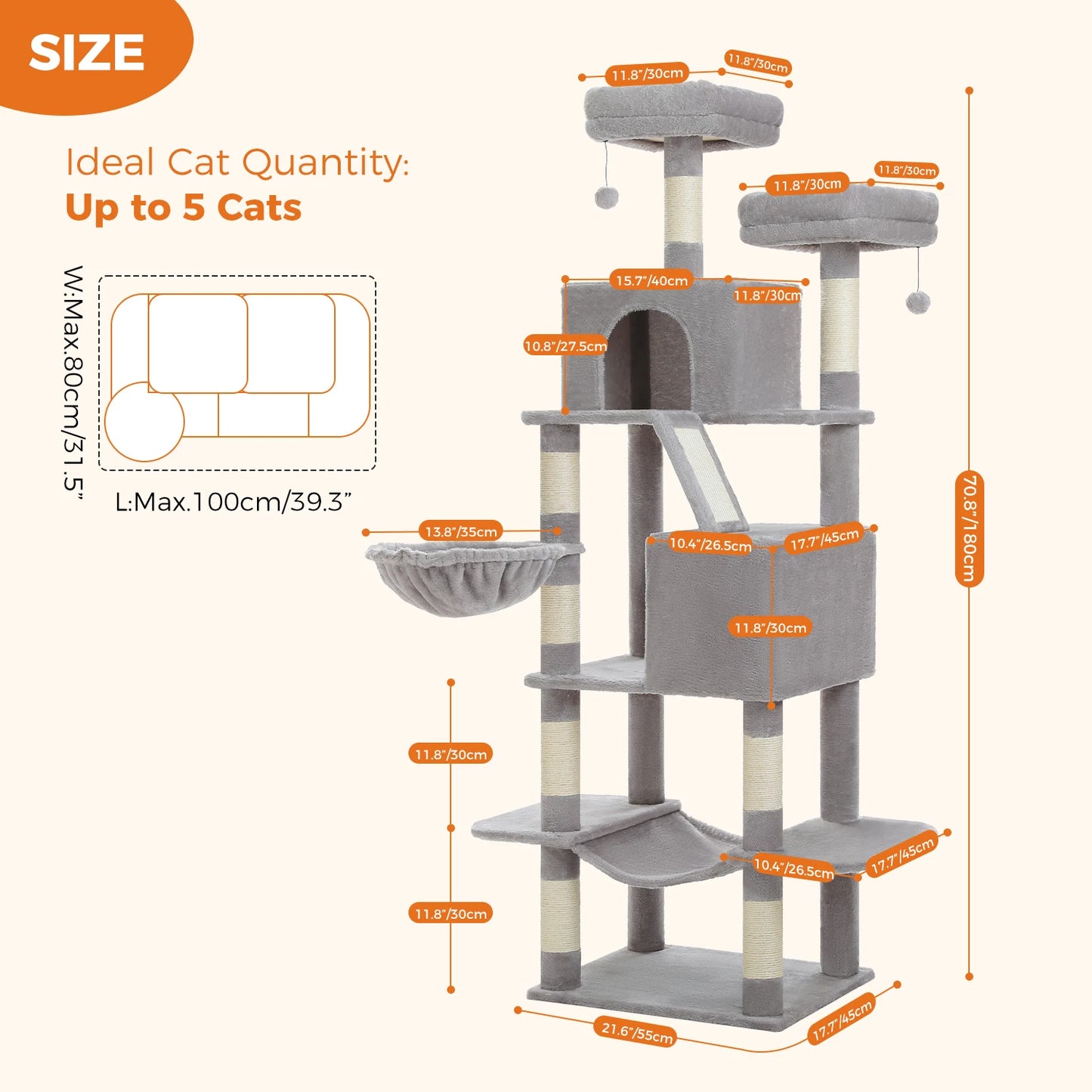 PAWZ Road Tall Cat Tree With Scratching Posts And Hammock