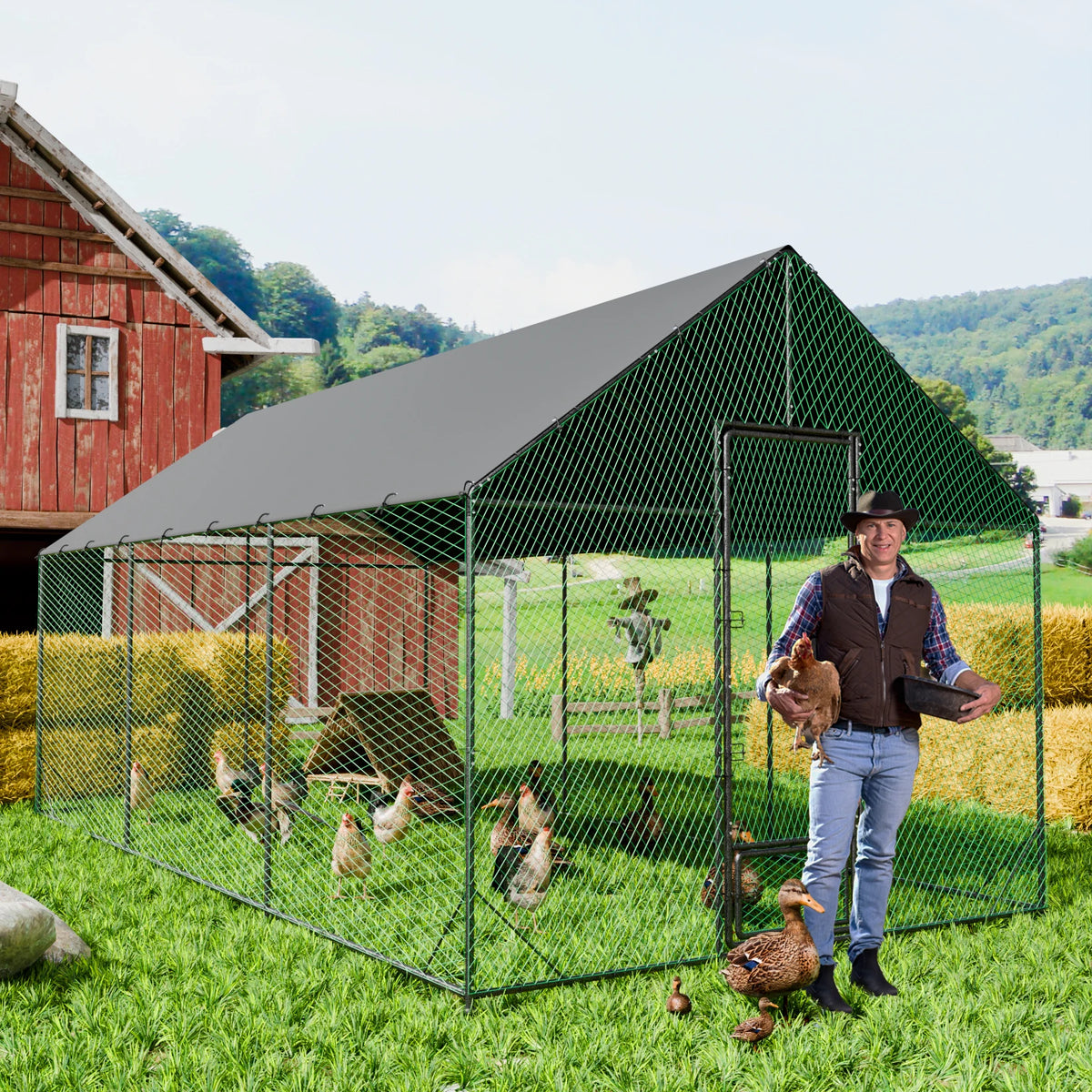 Bingopaw Heavy Duty Metal Chicken Coop With Nylon Netting