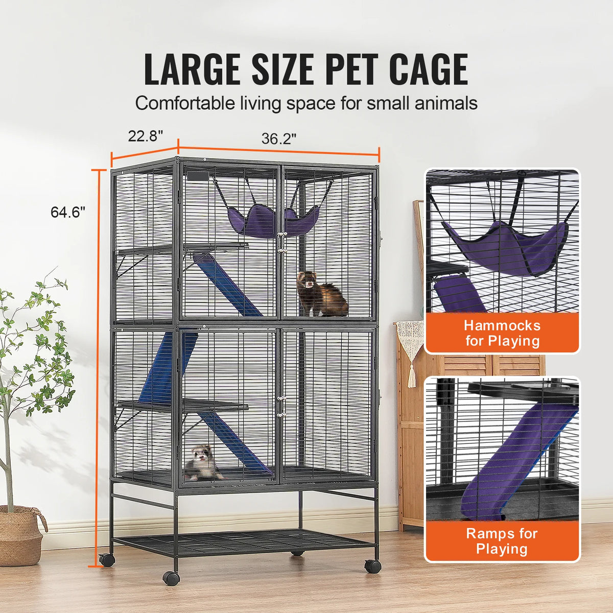 Four Tier Rolling Metal Pet Cage For Small Animals