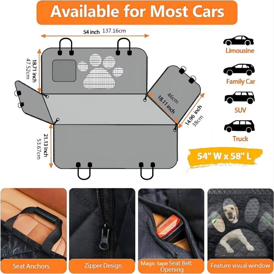 Waterproof Dog Car Seat Cover With Mesh Window And Zipper