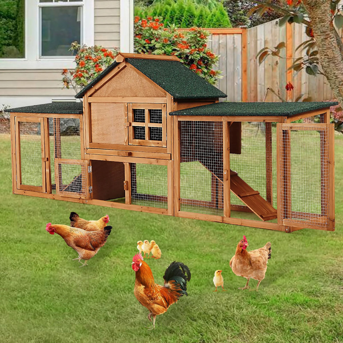 DishyKooker Outdoor Wooden Rabbit Hutch With Double Runs And Ramp