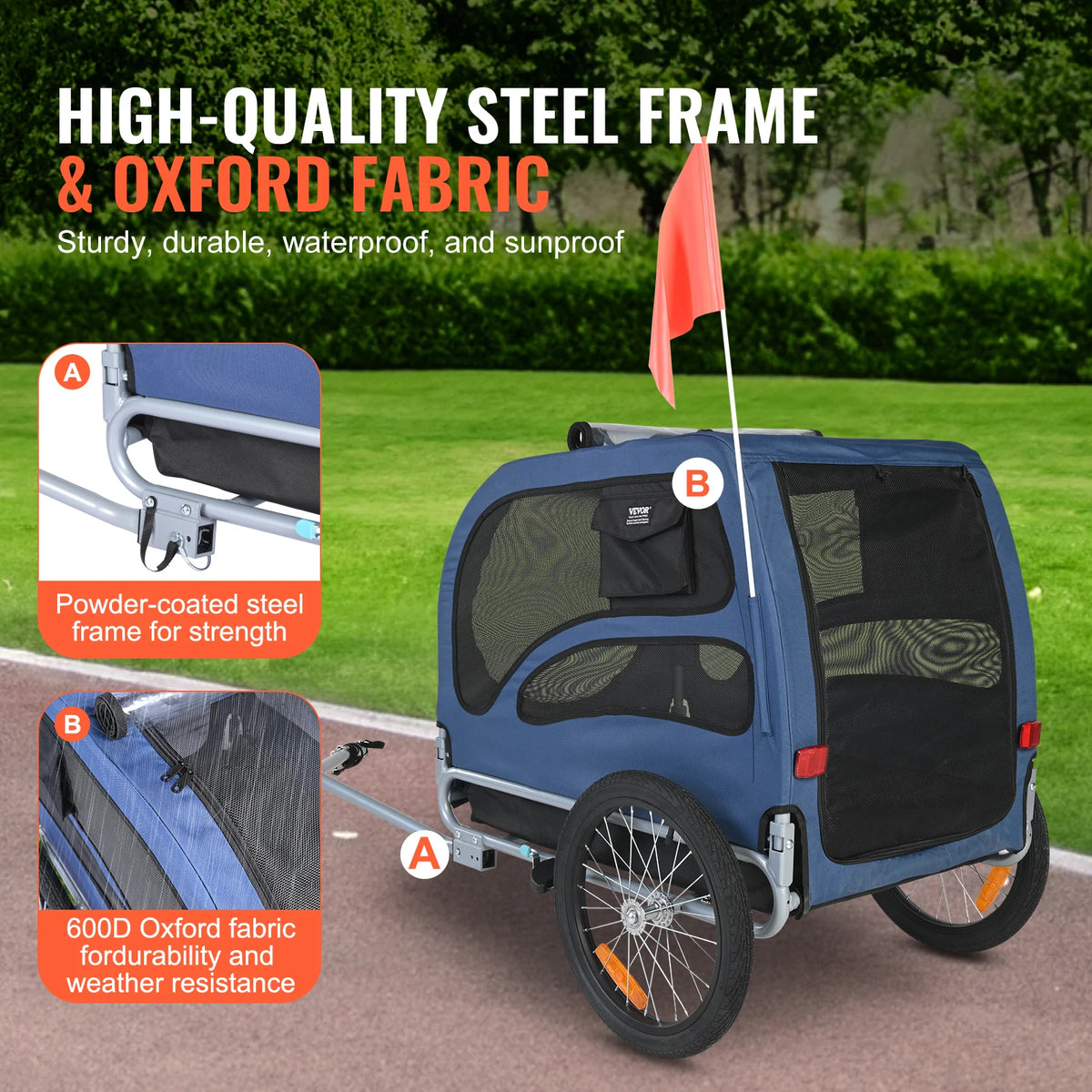 Collapsible Dog Bike Trailer With Reflective Safety Features