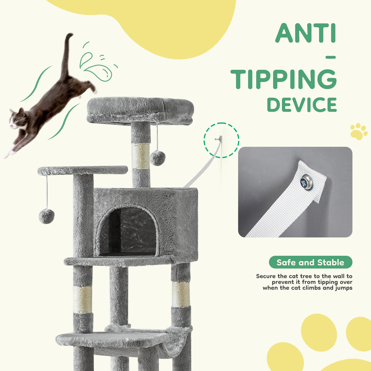 JHK Multi Tier Cat Tree With Durable Sisal Scratching Posts