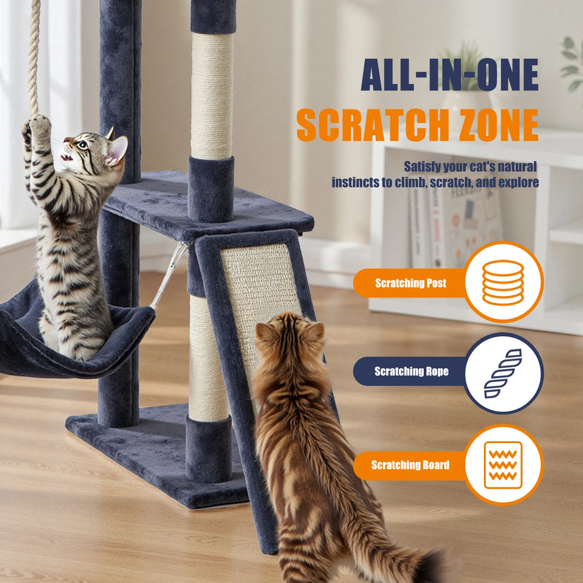 JHK Multi Level Cat Tree With Natural Sisal Scratching Posts