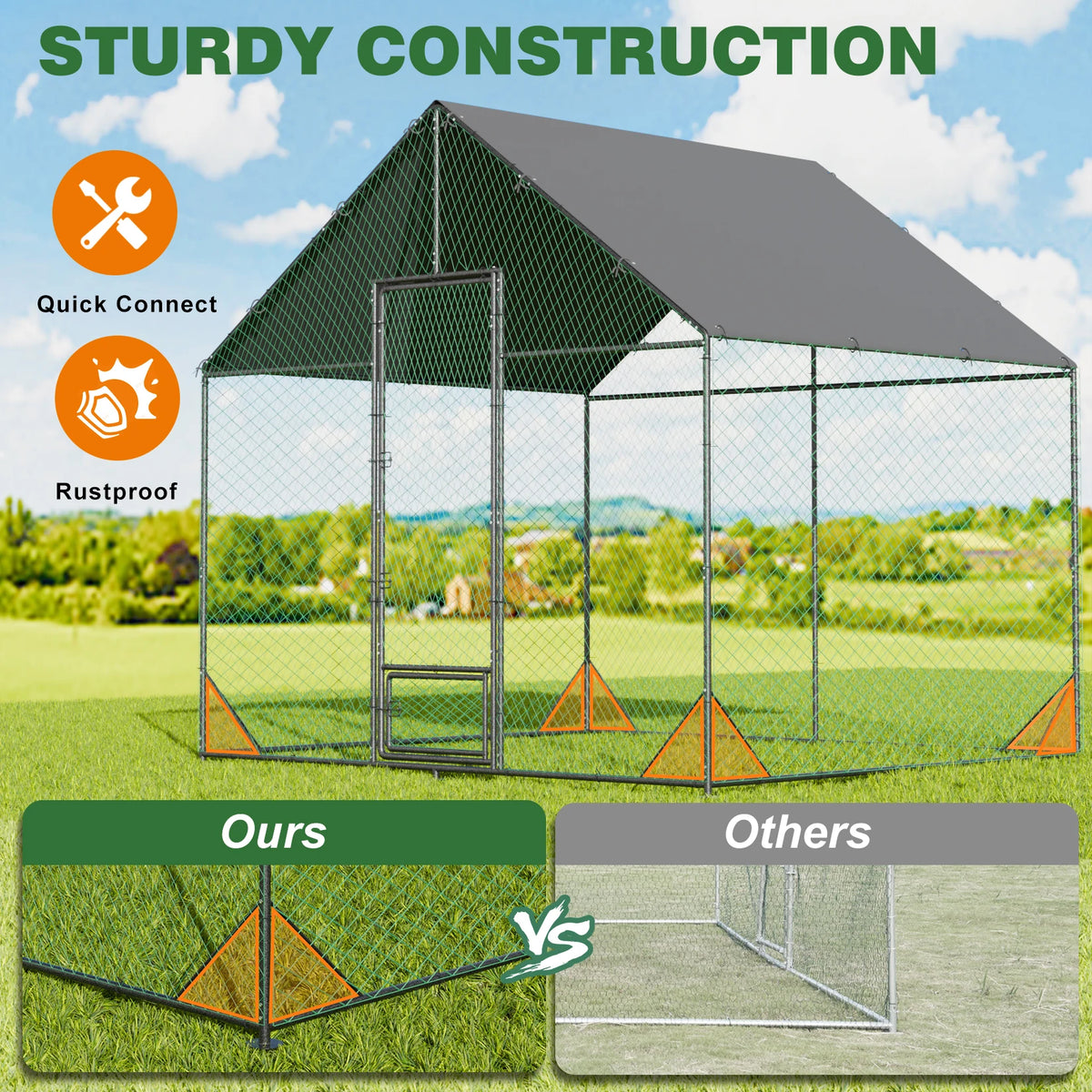 Bingopaw Heavy Duty Metal Chicken Coop With Nylon Netting
