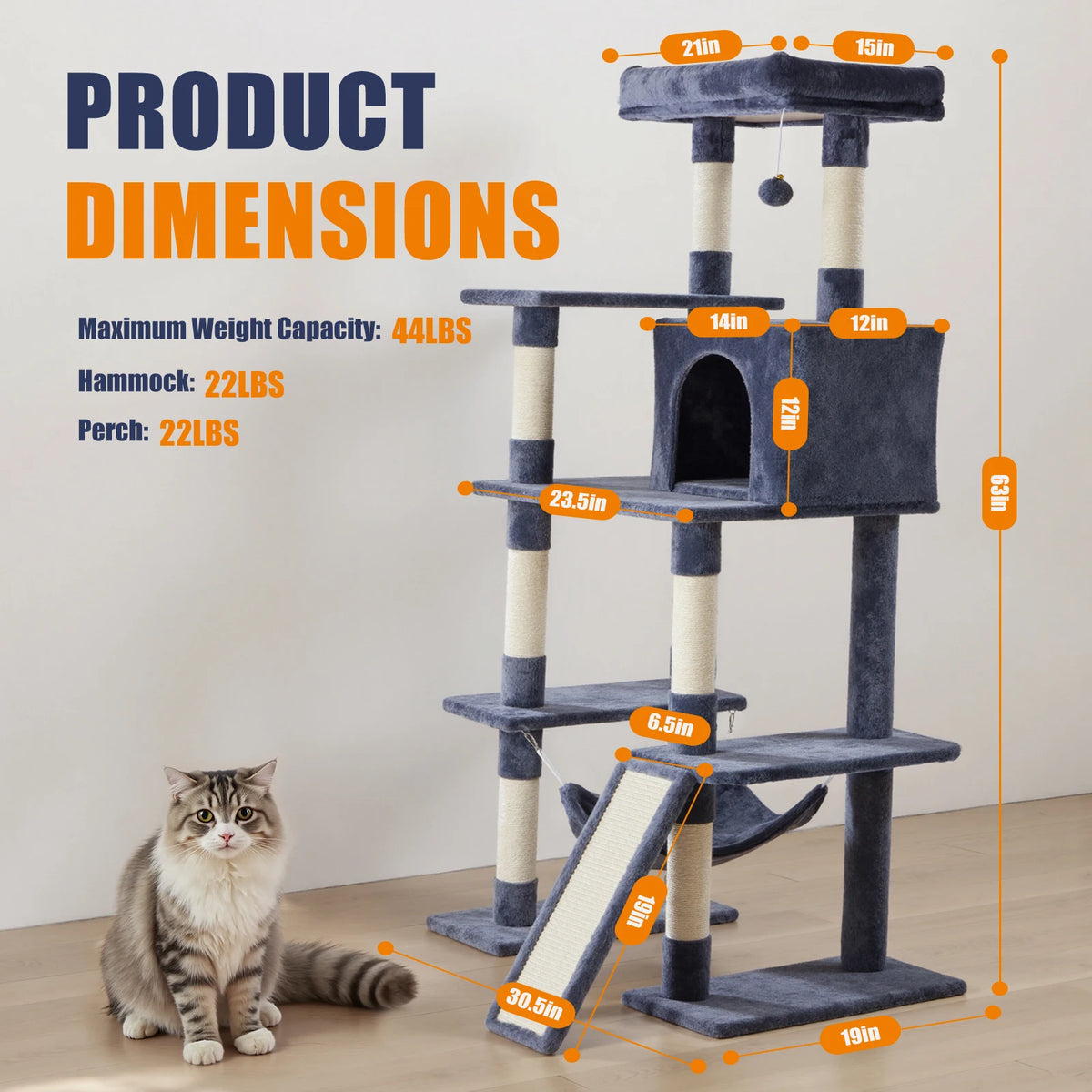 JHK Multi Level Cat Tree With Natural Sisal Scratching Posts