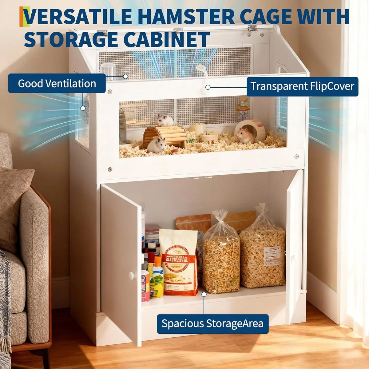 HiMISS Small Animal Cage With Storage Cabinet And Ventilated Design