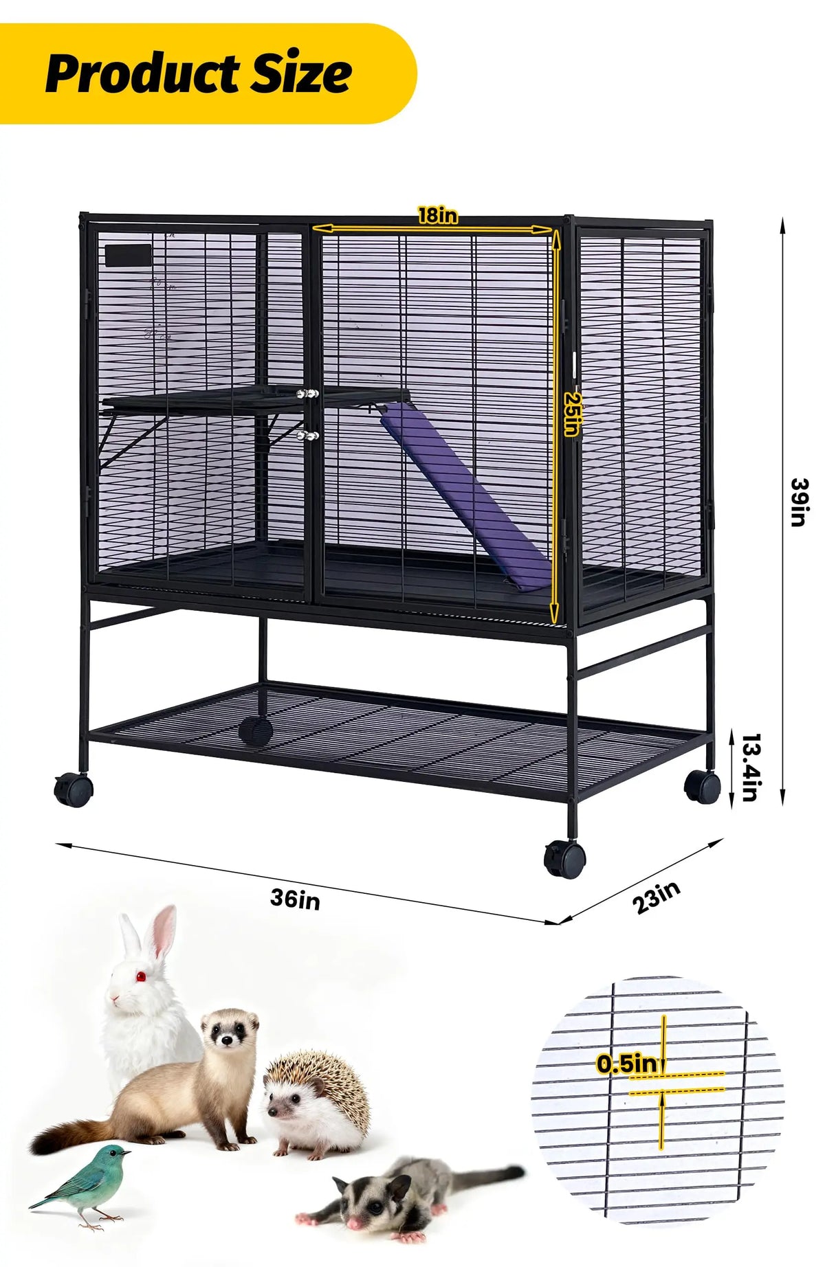 HiMISS Multi Level Small Animal Cage With Ramp And Tray
