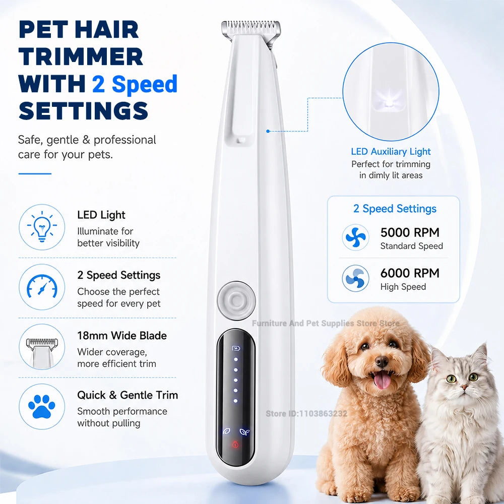 Waterproof Pet Hair Trimmer With Led Display And Travel Lock