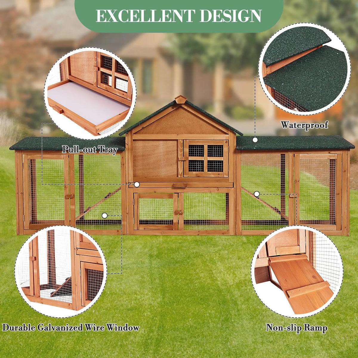 DishyKooker Outdoor Wooden Rabbit Hutch With Double Runs And Ramp